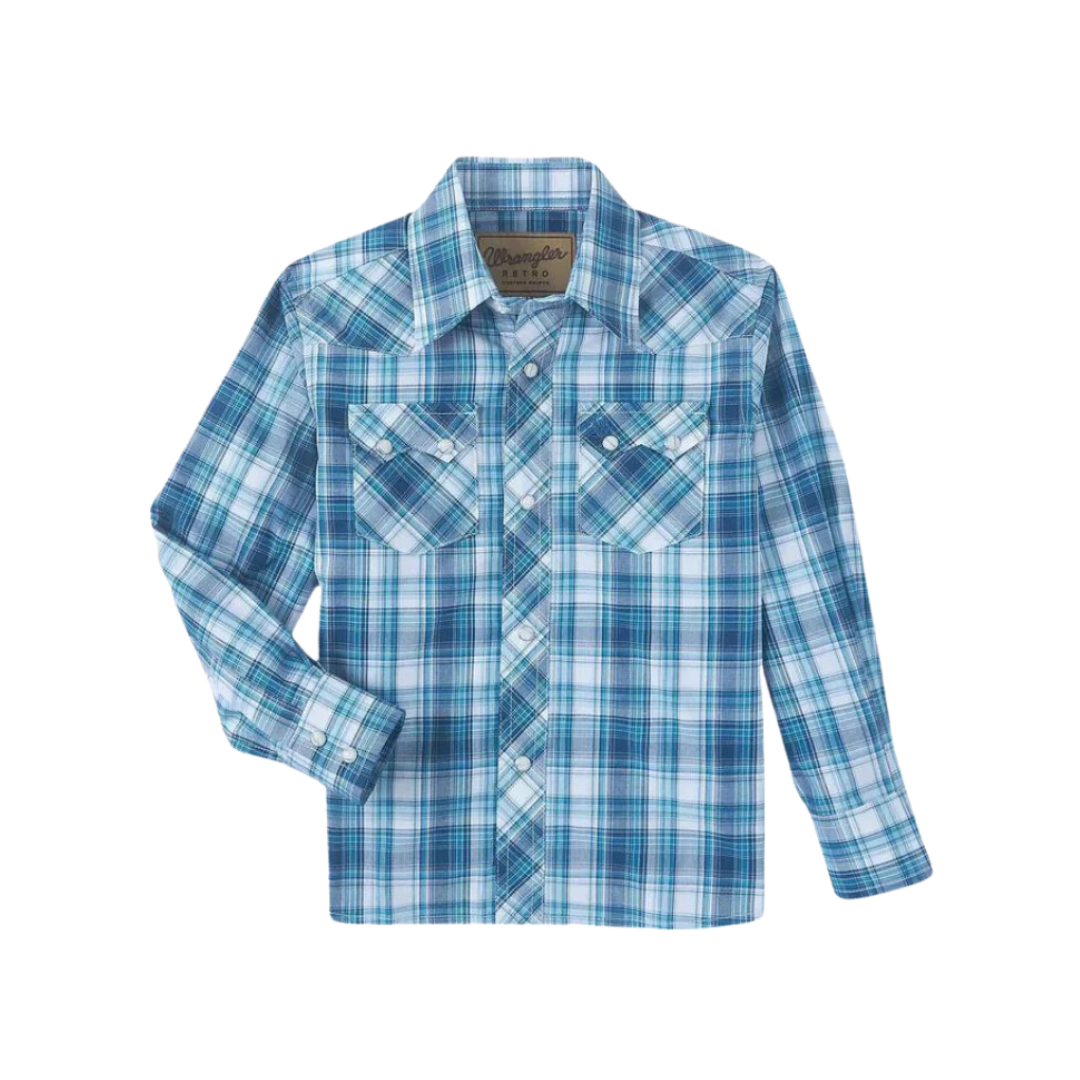 Wrangler Youth Boy's Retro Long Sleeve Blue Shirt