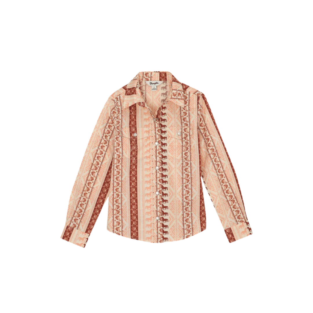 Wrangler Youth Girl's Geo Print Western Pink Shirt