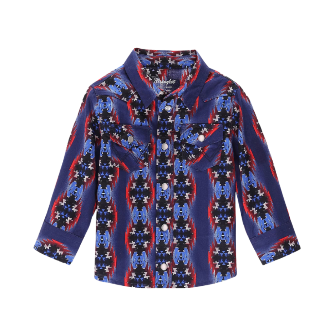 Wrangler Infant Boy's Checotah Print Snap Blue Shirt