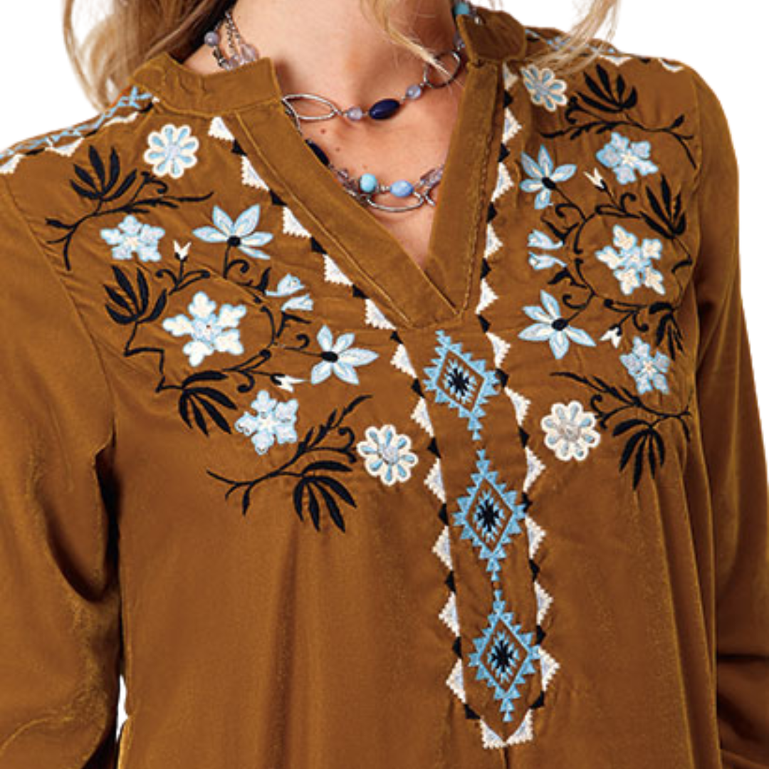 Roper Women's Poly Velvet Western Brown Shirt