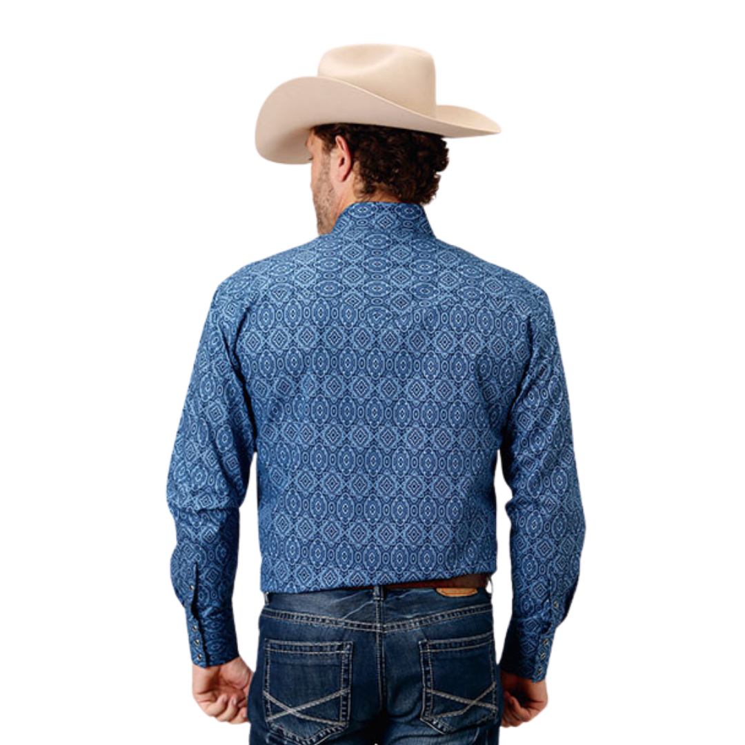 Roper Men's Snap Medallion Paisley Western Blue Shirt