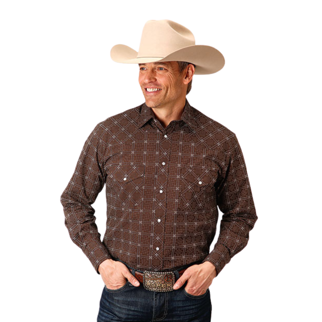 Roper Men's Brown Retro Print Shirt