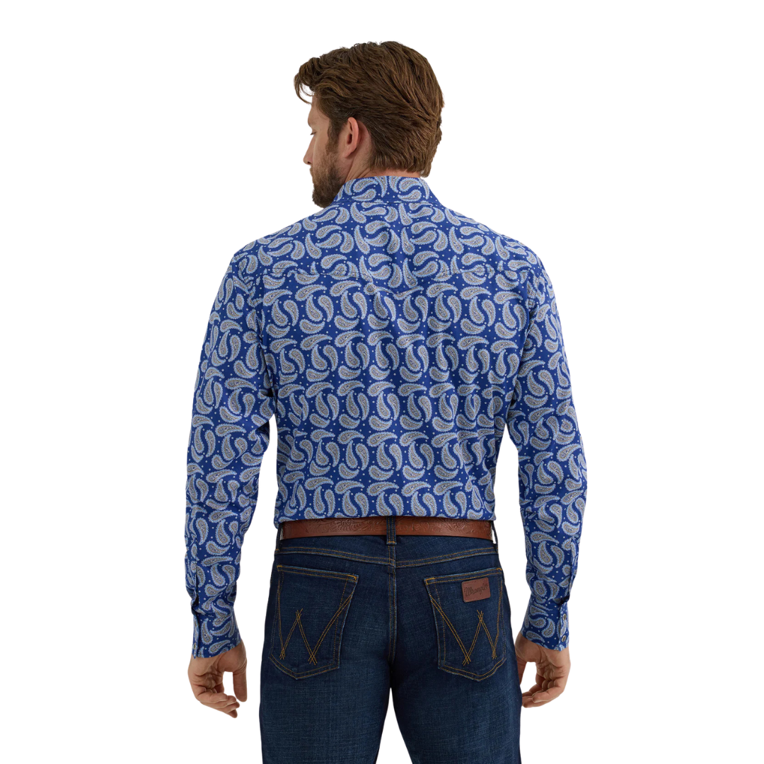 Wrangler Men's Paisley Western Blue Shirt
