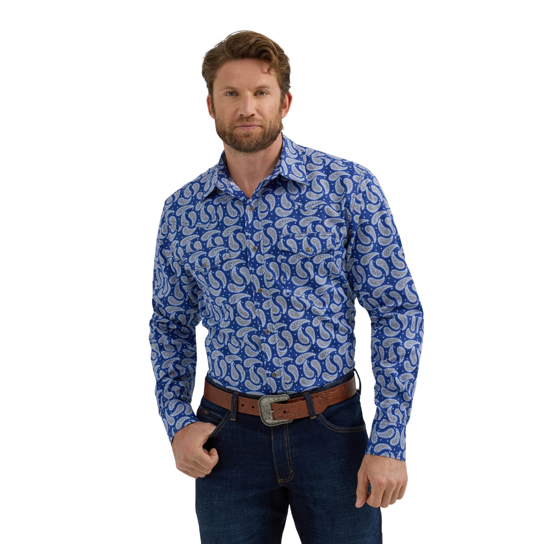 Wrangler Men's Paisley Western Blue Shirt