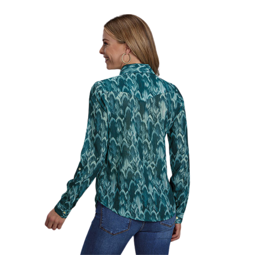 Roper Women's Western Print Green Shirt