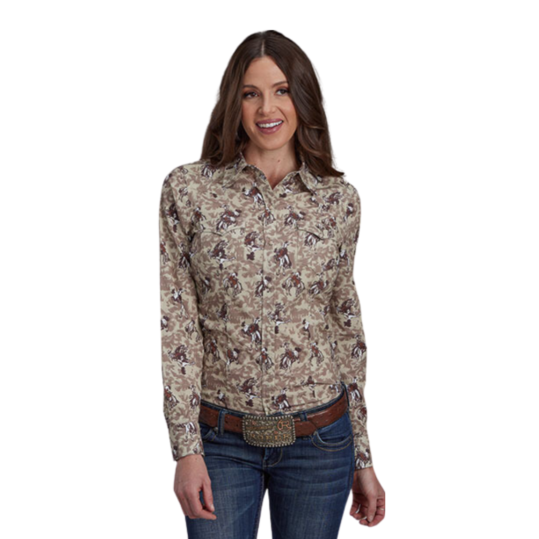 Roper Women's Cowboy Print Brown Shirt