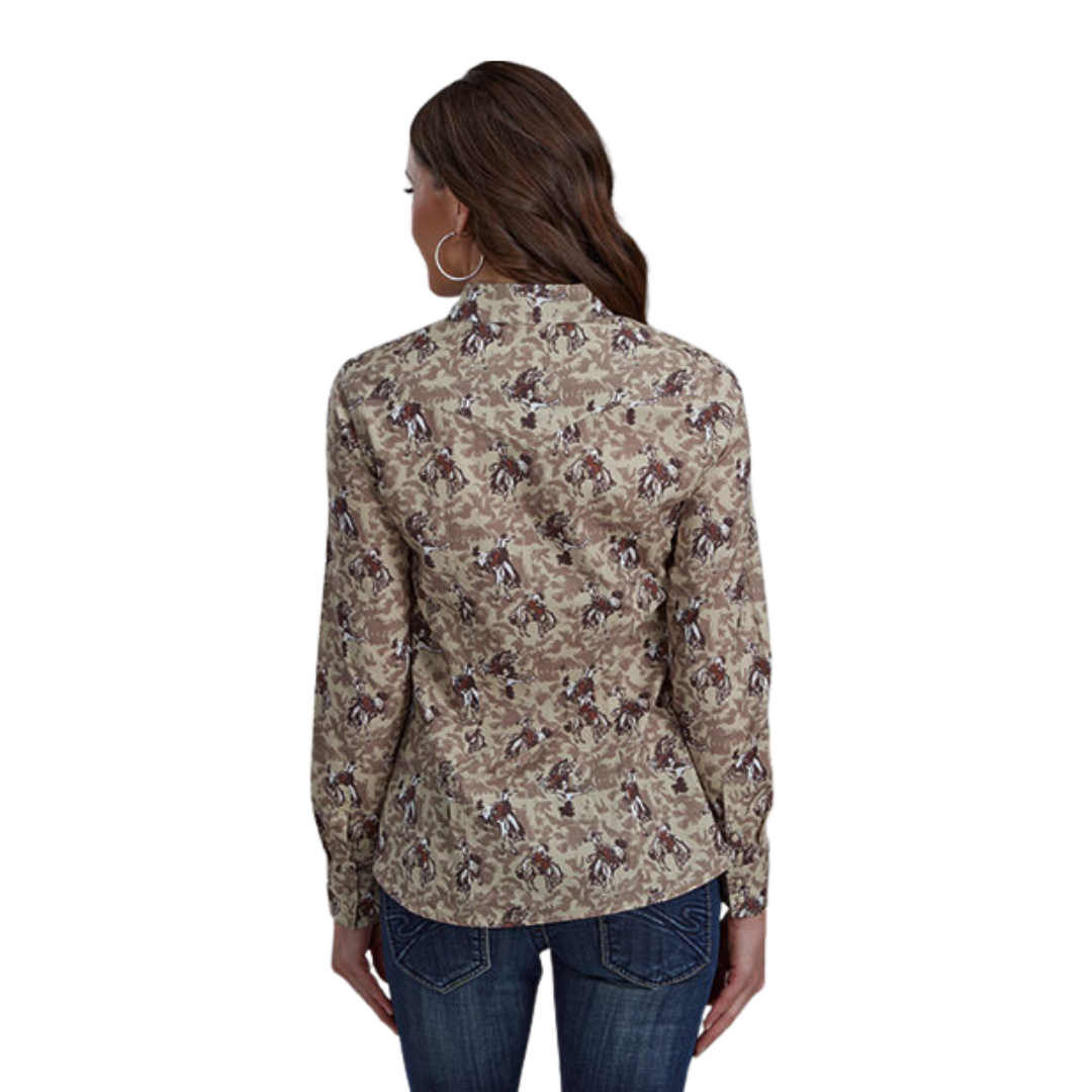 Roper Women's Cowboy Print Brown Shirt