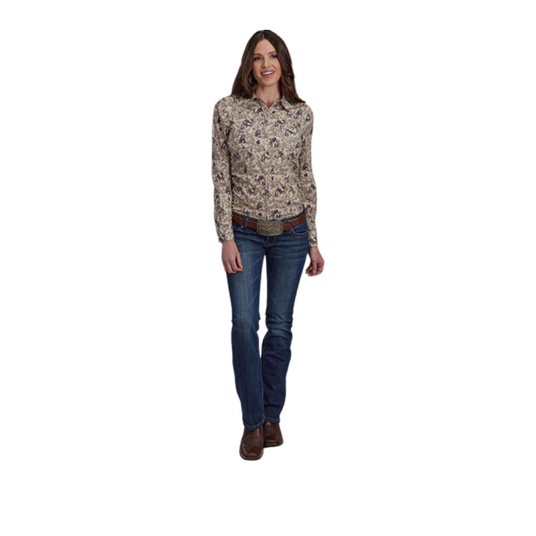 Roper Women's Cowboy Print Brown Shirt