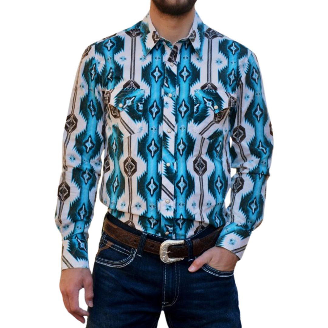 Panhandle Slim Men's Slim Fit Aztec Caribbean Print Snap Shirt