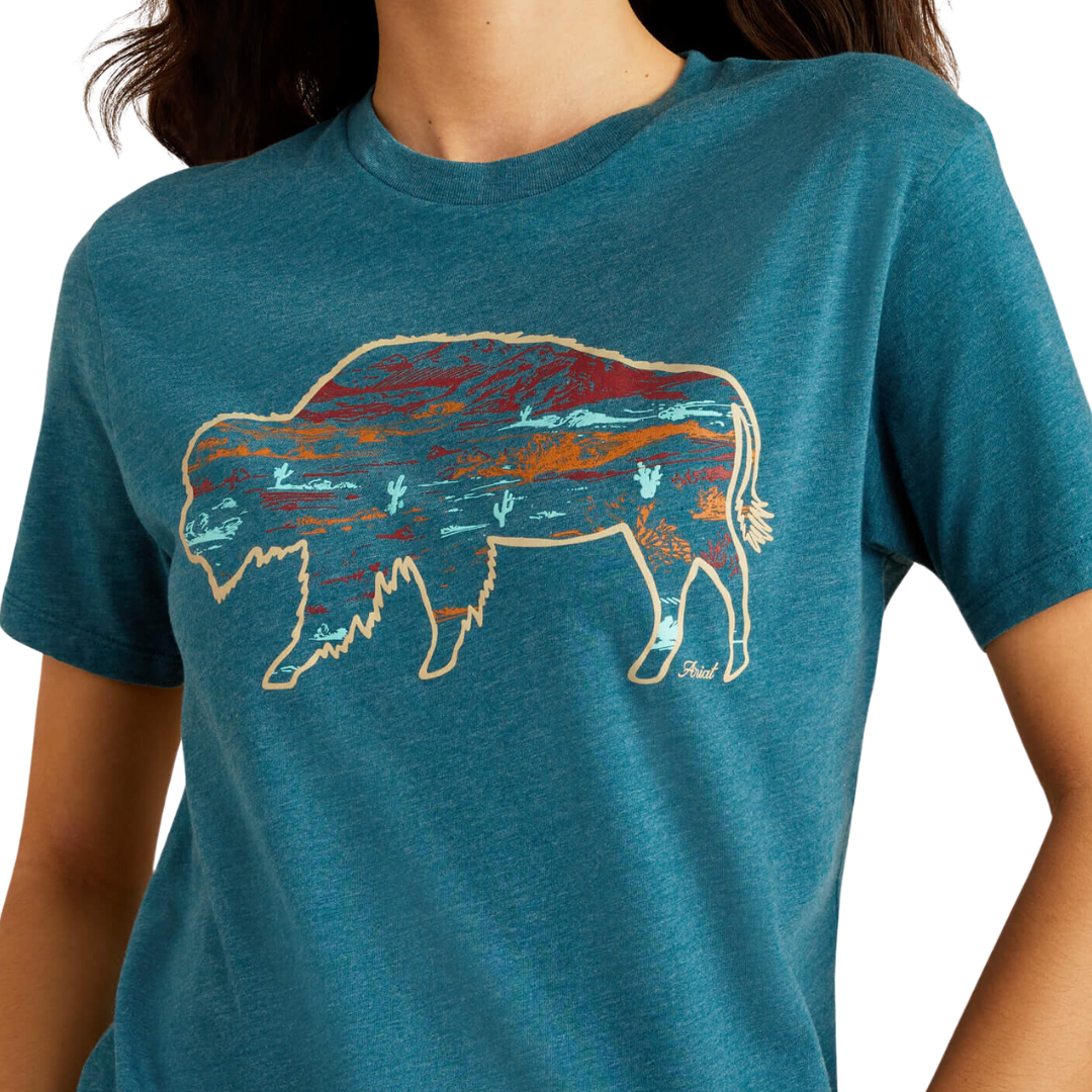 Ariat Women's Bison Ranch Deep Sea Heather Tee Shirt