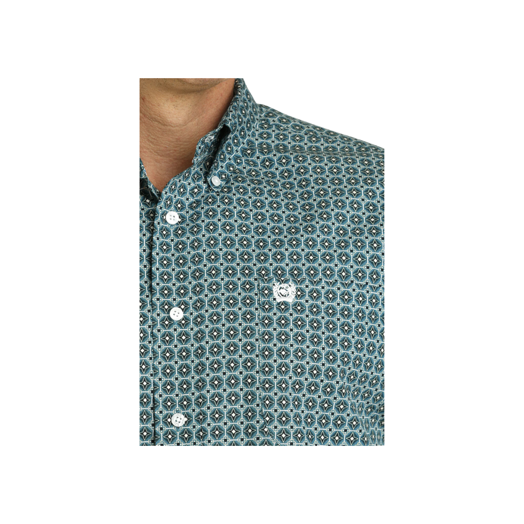 Cinch Men's Teal Print Button Down Shirt