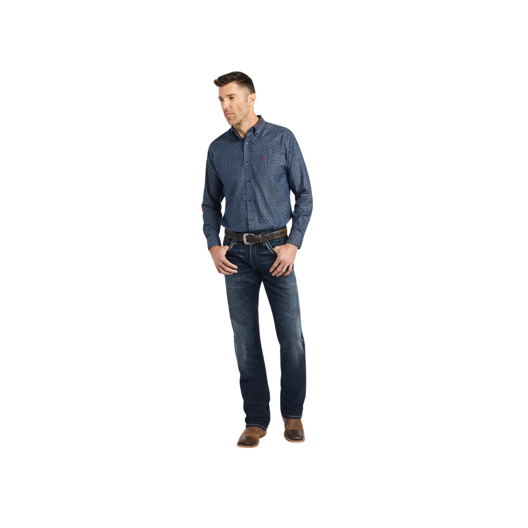 Ariat Men's Team Logo Cassius Button Up Blue Chambray Shirt