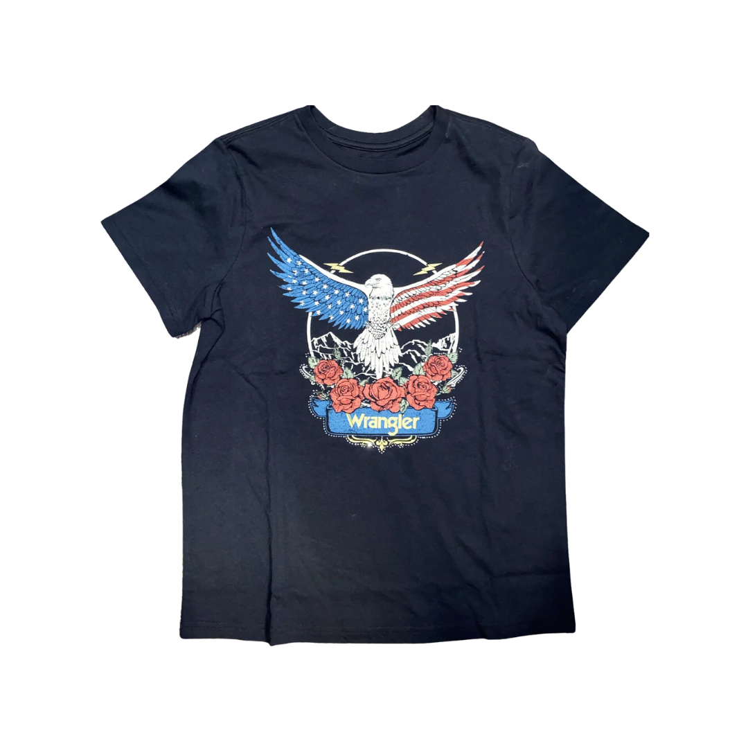 Wrangler Women's American Flag Eagle Black Tee Shirt