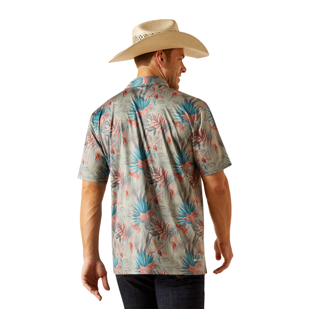 Ariat Men's Charger Printed Light Grey Heather Polo Shirt