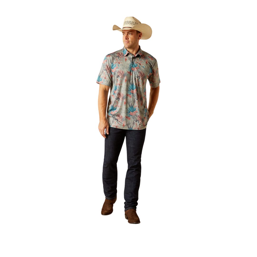Ariat Men's Charger Printed Light Grey Heather Polo Shirt