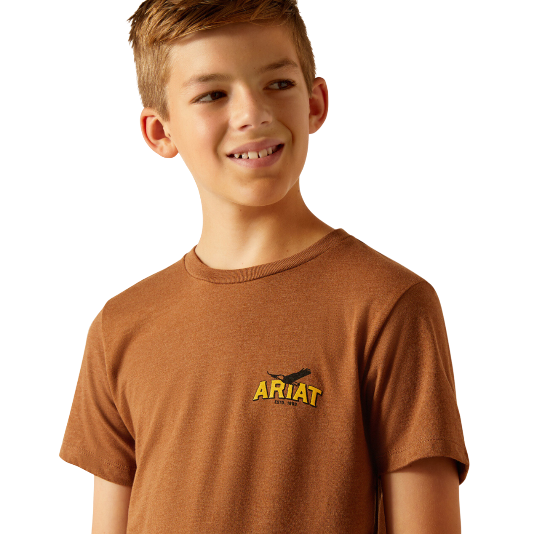 Ariat Youth Boy's Bison Sketch Shield Cinnamon Brown Shirt