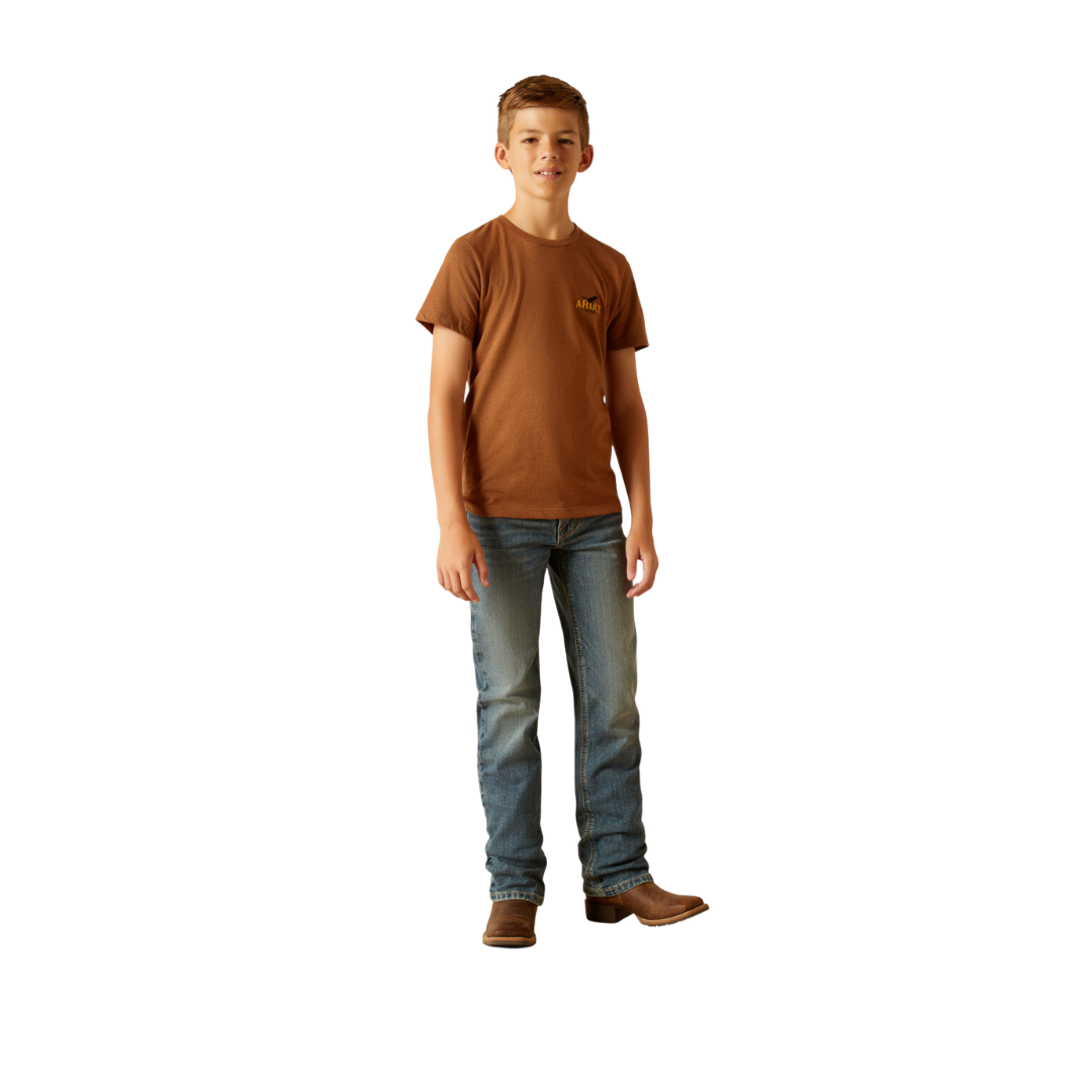 Ariat Youth Boy's Bison Sketch Shield Cinnamon Brown Shirt