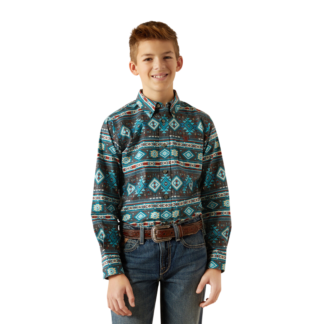 Ariat Youth Boy's Prestcot Teal Shirt