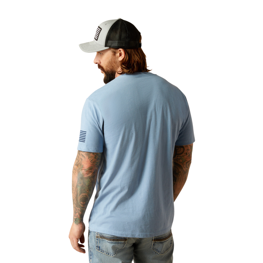 Ariat Men's Shield Flag Light Blue Heather Tee Shirt
