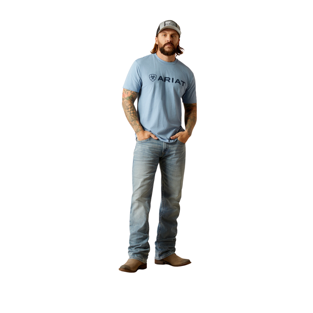 Ariat Men's Shield Flag Light Blue Heather Tee Shirt