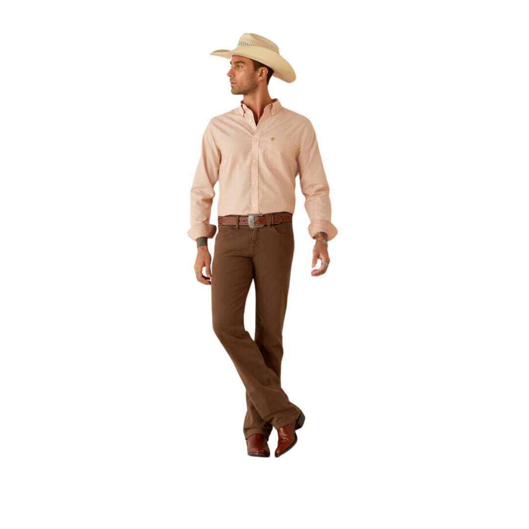 Ariat Men's Wrinkle Free Solid Fitted Light Brown Shirt