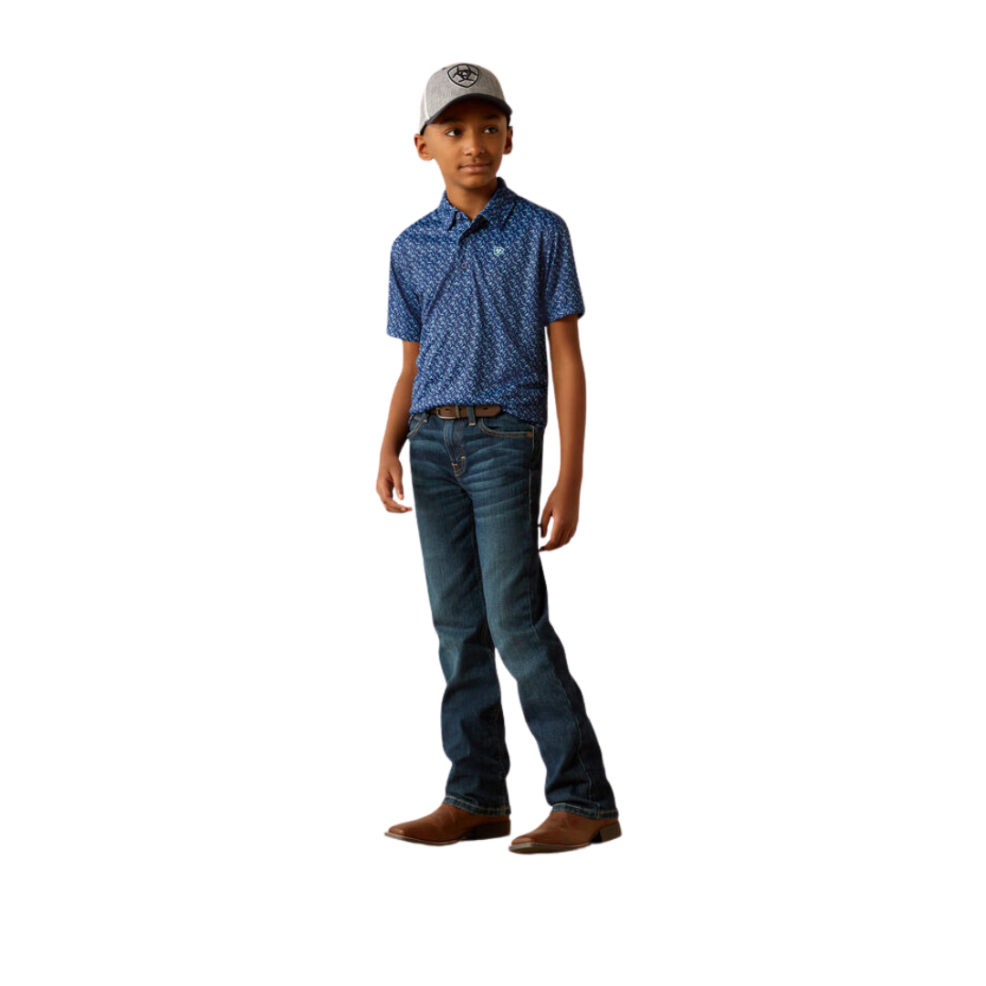 Ariat Youth Boy's All Over Print Polo Blue Depths Shirt
