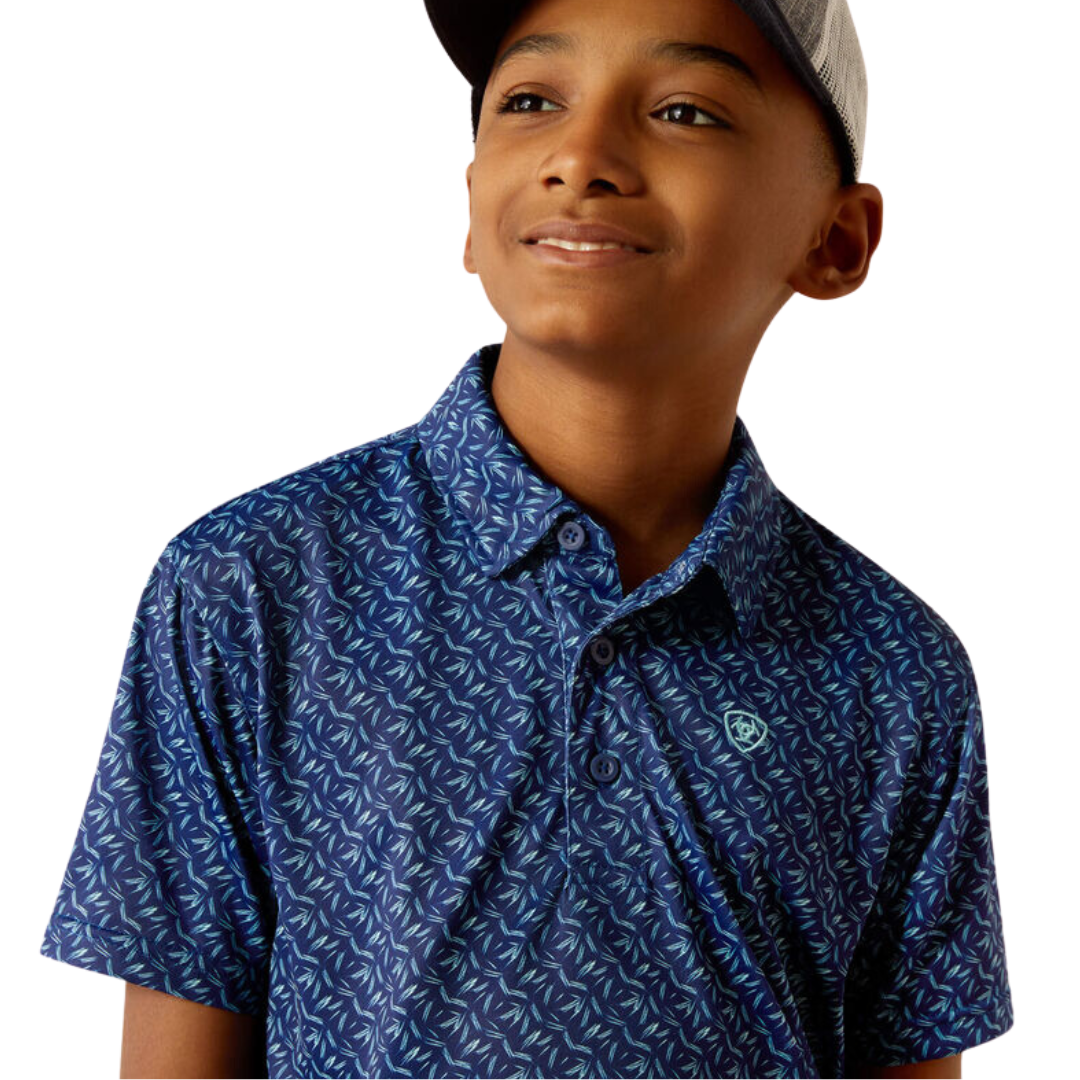 Ariat Youth Boy's All Over Print Polo Blue Depths Shirt