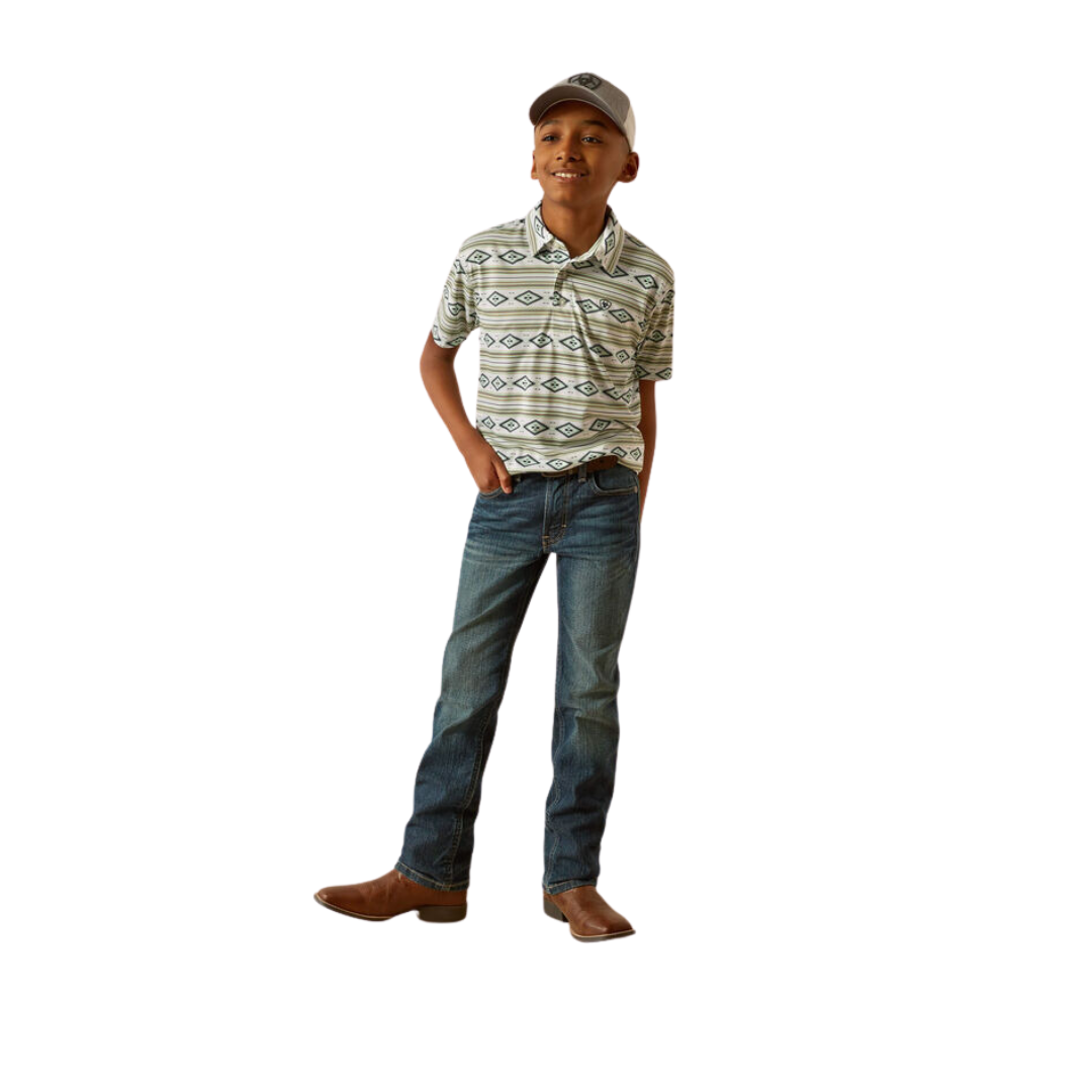 Ariat Youth Boy's All Over Print Polo White Serape Shirt