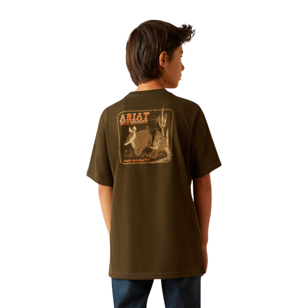 Ariat Youth Boy's Armadillo Half Shell Dark Olive Tee Shirt
