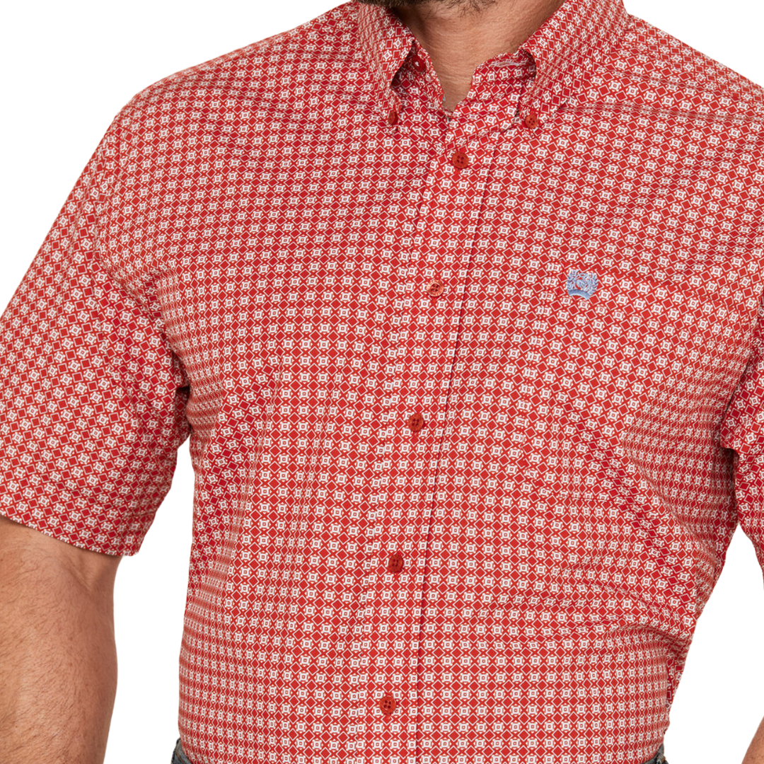 Cinch Men's Geo Print Western Red White Shirt