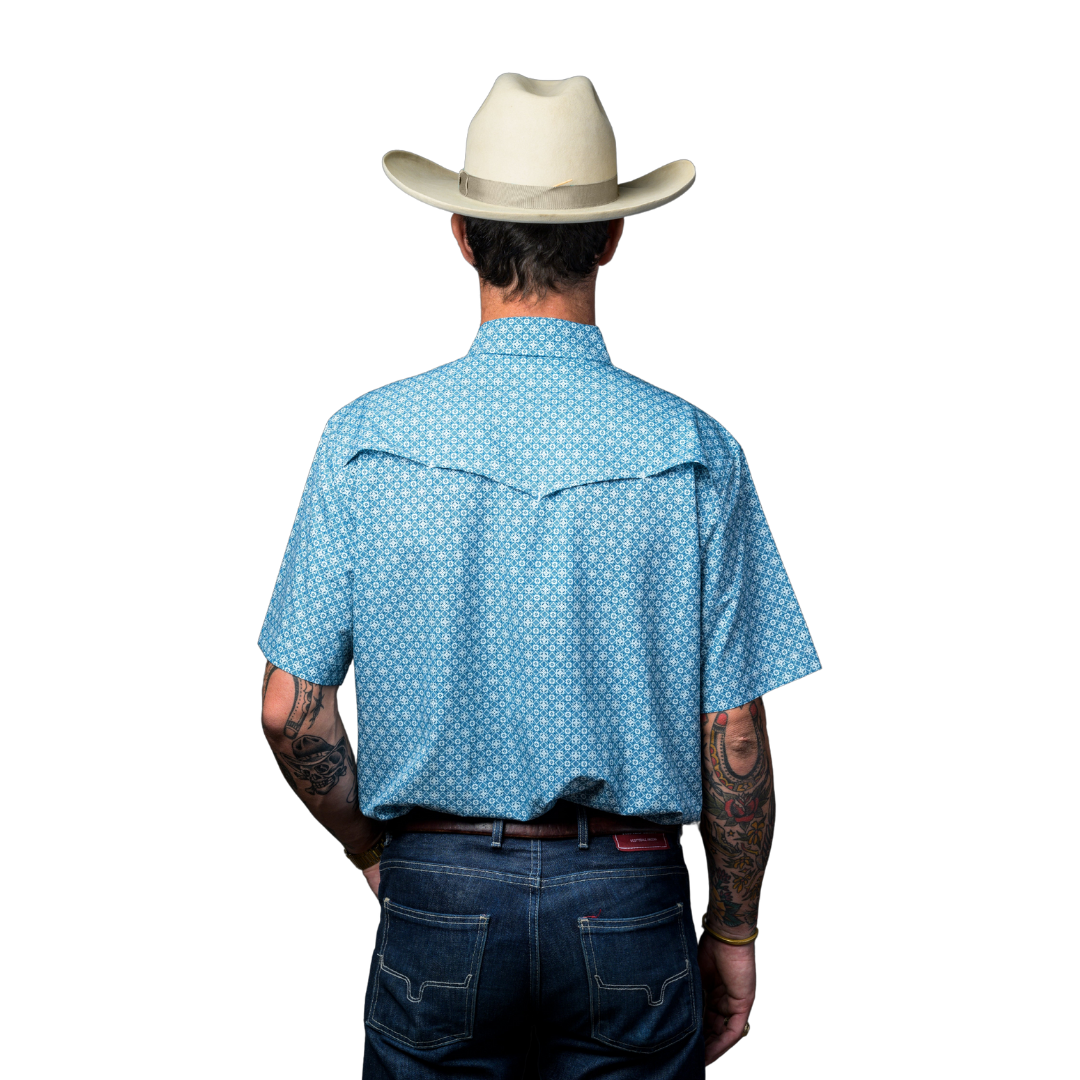 Ferrell Men's Diamond Short Sleeve Snap Blue Shirt