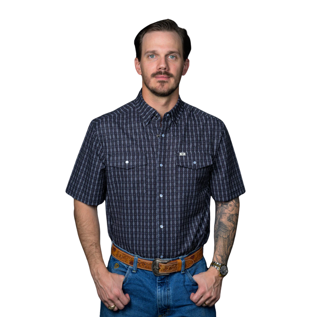 Ferrell Men's Aztec Short Sleeve Snap Black Shirt