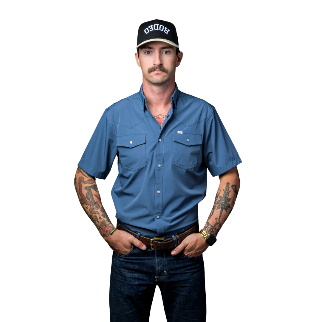 Ferrell Men's Core Short Sleeve Snap Blue Shirt