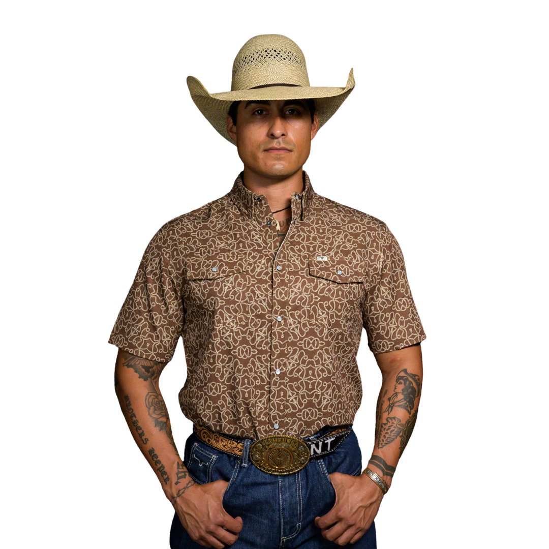 Ferrell Men's The Darrell Short Sleeve Snap Brown Shirt