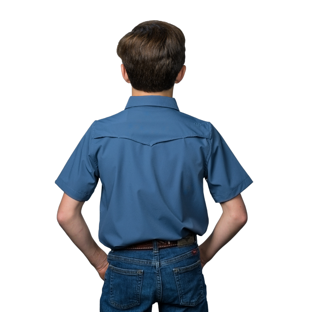 Ferrell Youth Boy's Short Sleeve Snap Blue Shirt