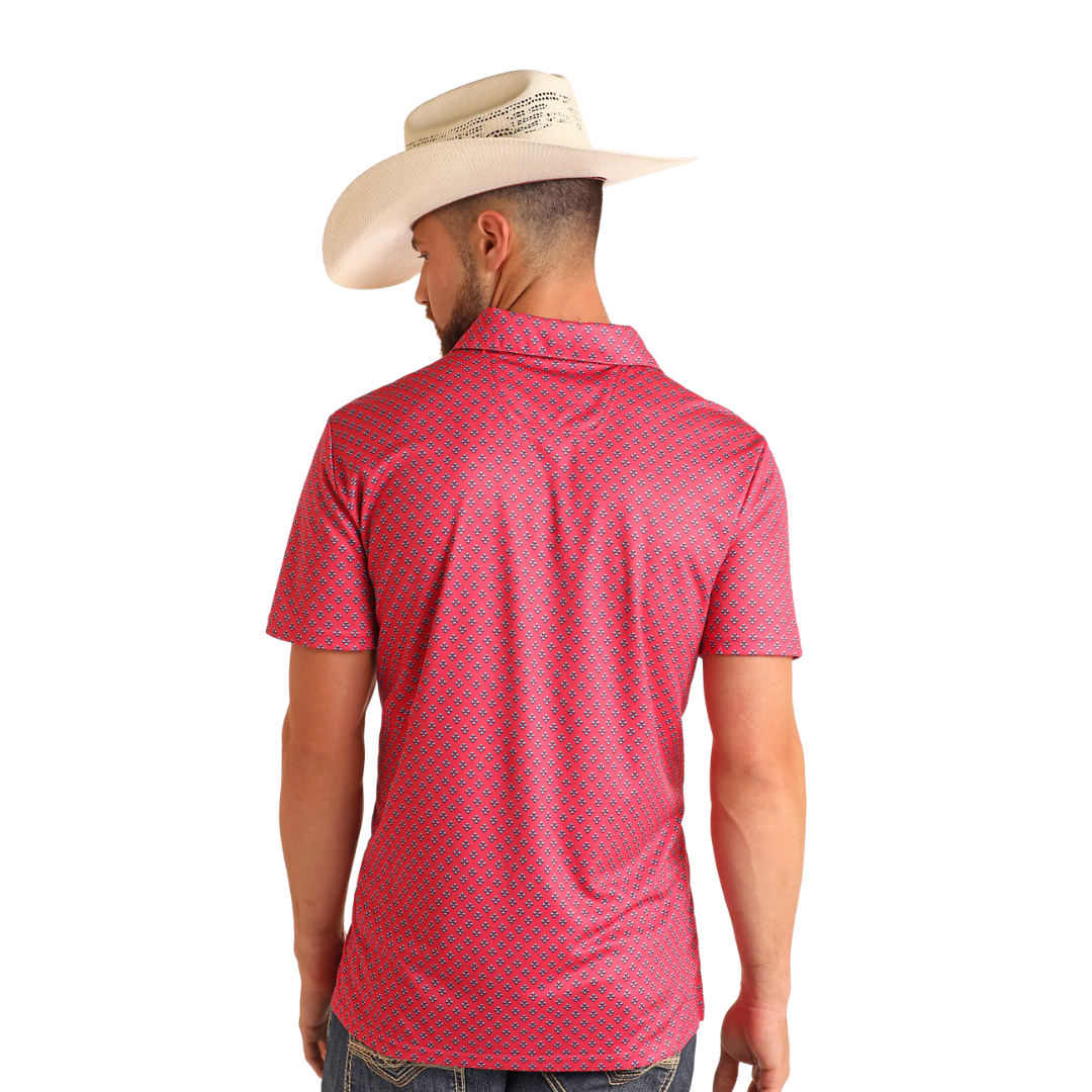Panhandle Slim Men's Geo Print Polo Pink Shirt