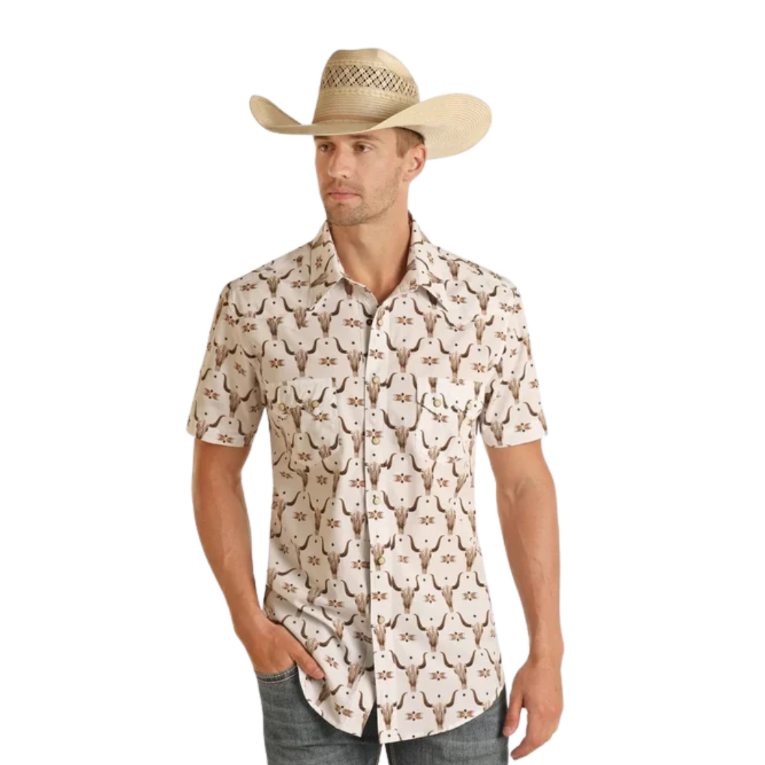 Panhandle Slim Men's 2 Pocket Vintage White Skulls Shirt