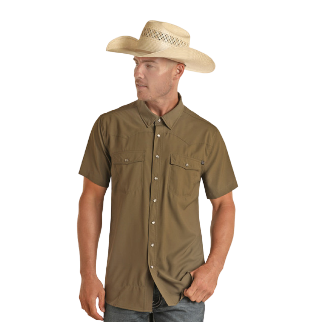 Panhandle Slim Men's Tek Solid Ripstop Snap Olive Shirt