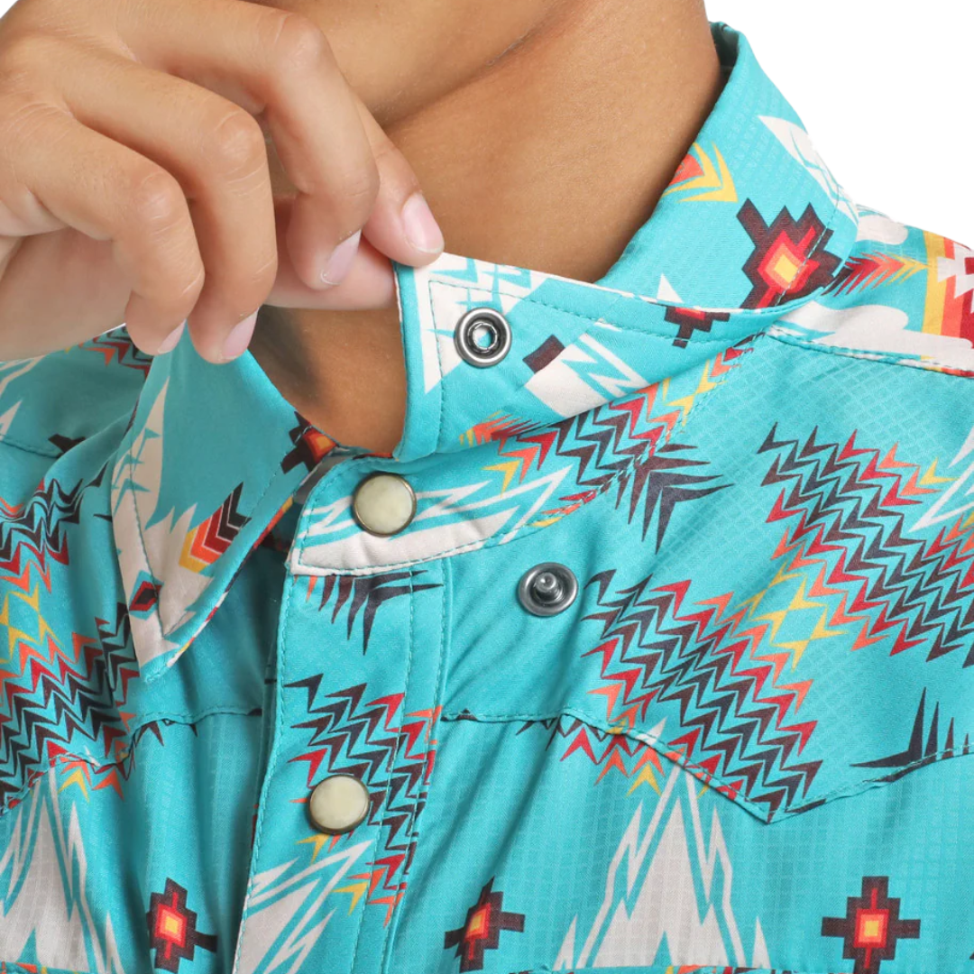Rock & Roll Youth Boy's Tek Aztec Print Turquoise Shirt