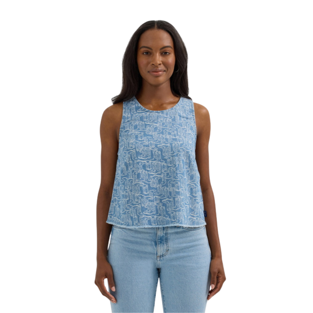 Wrangler Women's Denim Criss Cross Swing Blue Tank