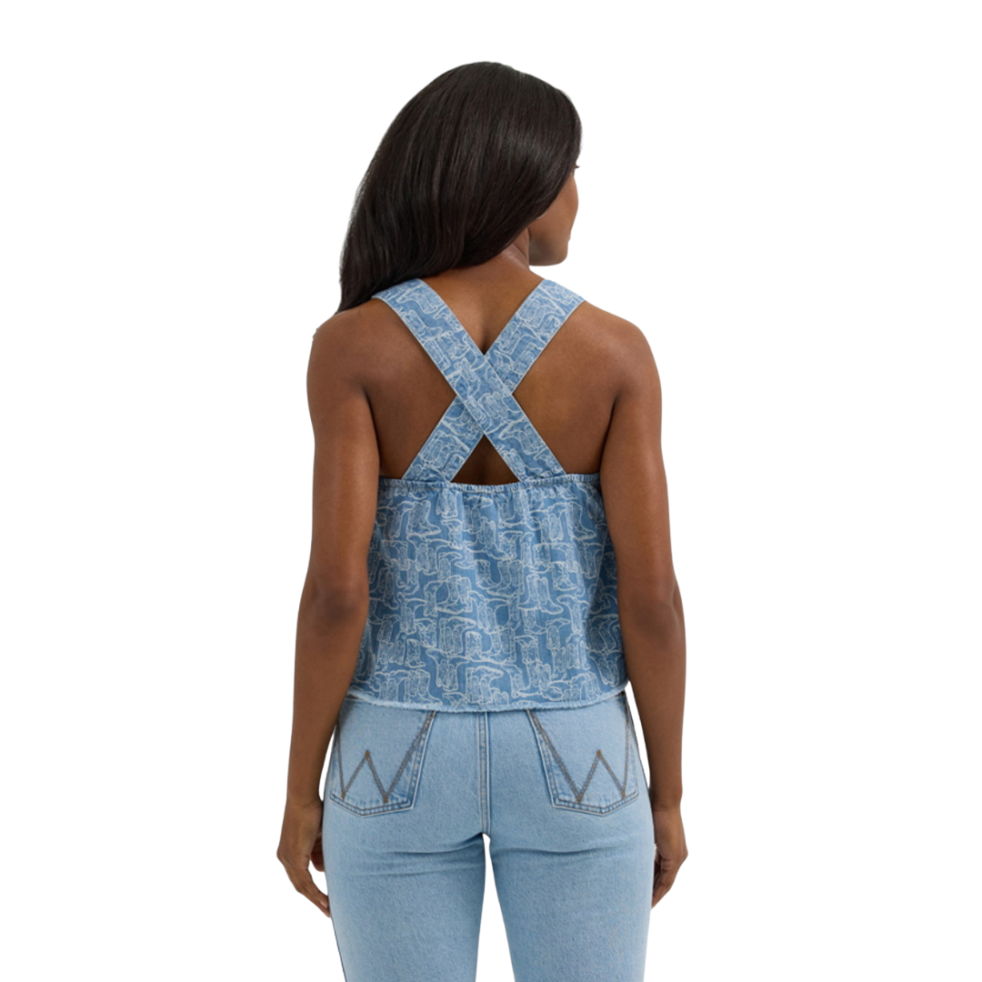 Wrangler Women's Denim Criss Cross Swing Blue Tank