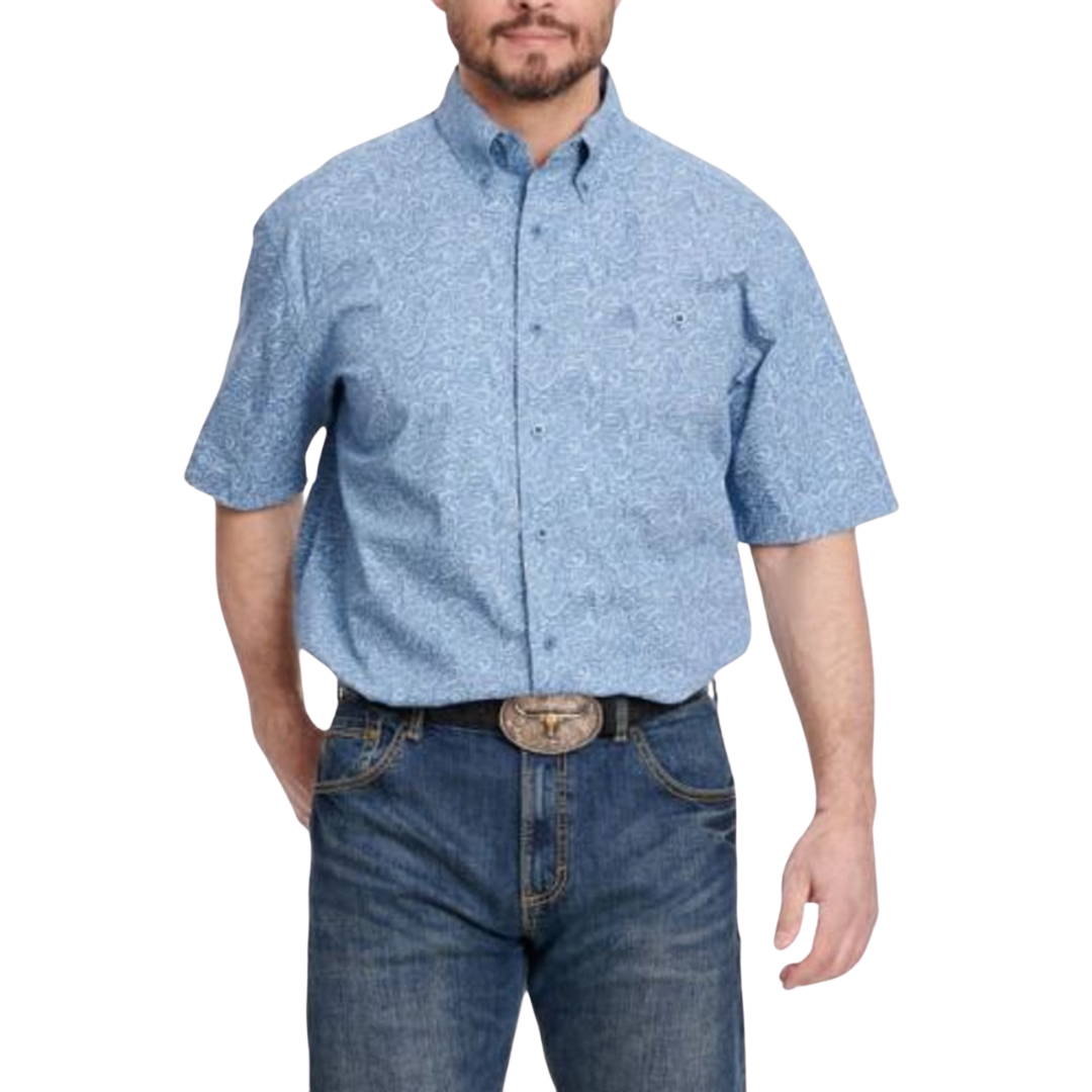 Wrangler Men's George Strait Stone Paisley Blue Shirt - Big & Tall