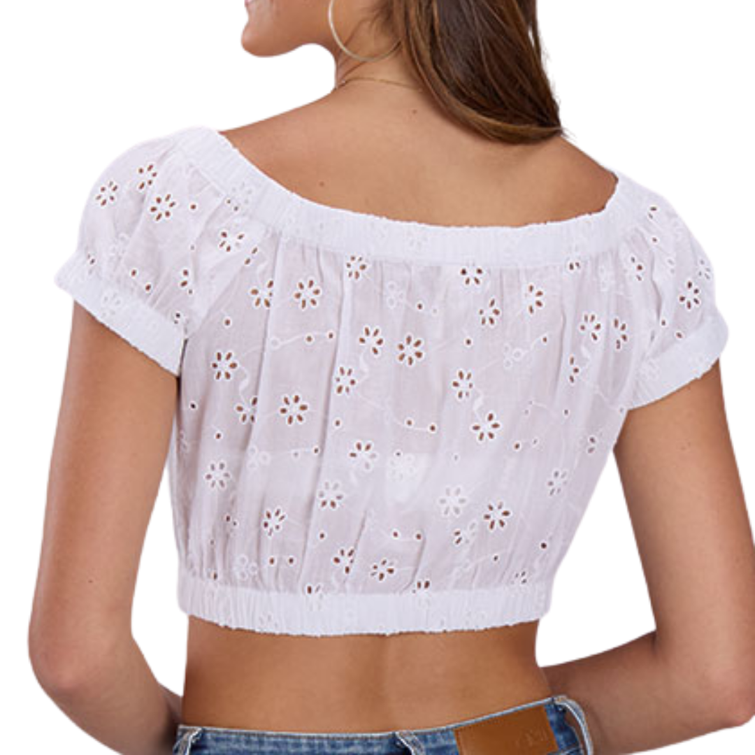 Roper Women's Elastic Neckline Hem White Shirt