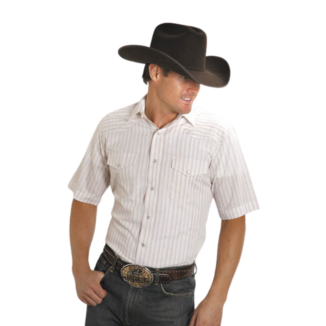 Roper Men's Solid Two Tone White Shirt