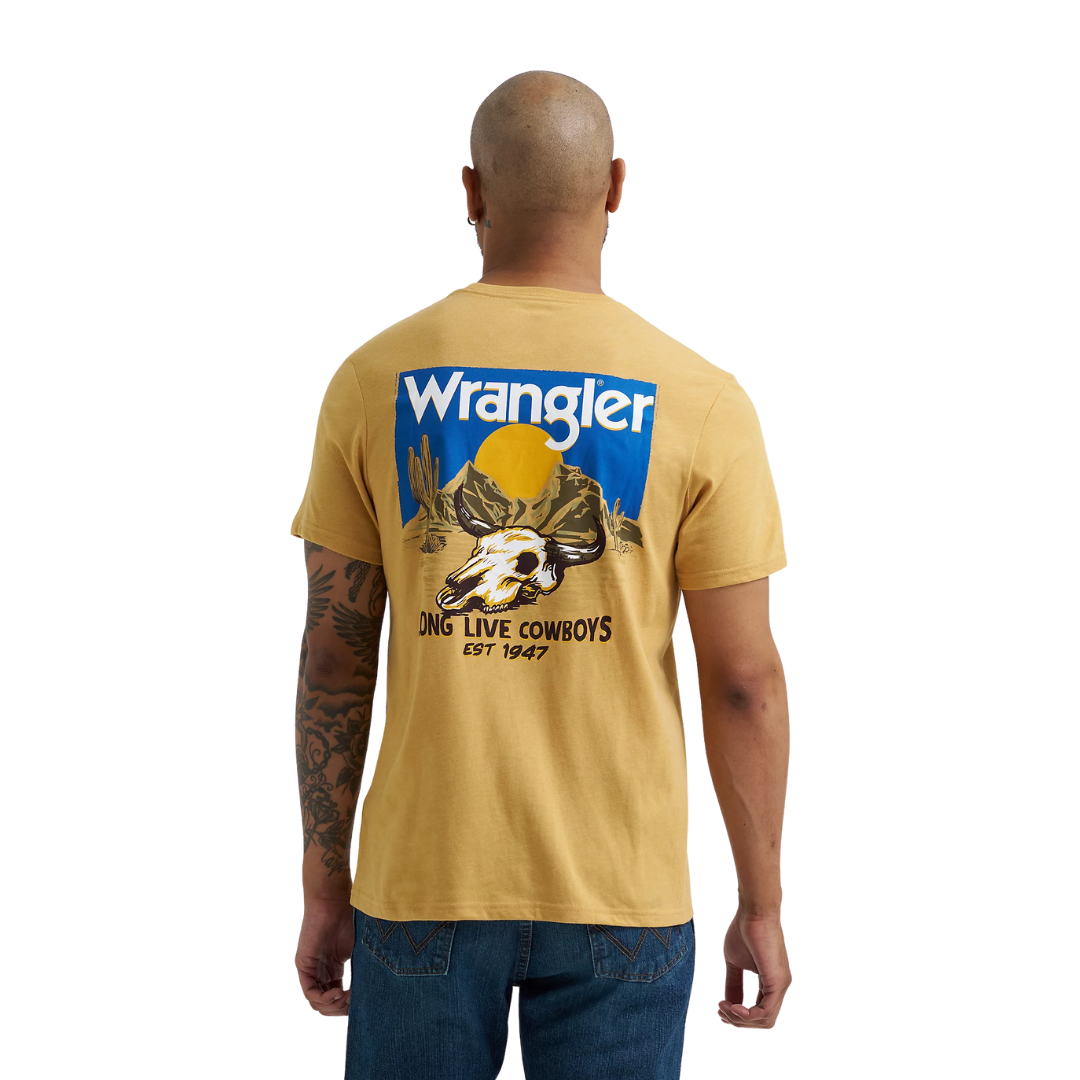 Wrangler Men's Back Graphic Pale Gold Tee Shirt