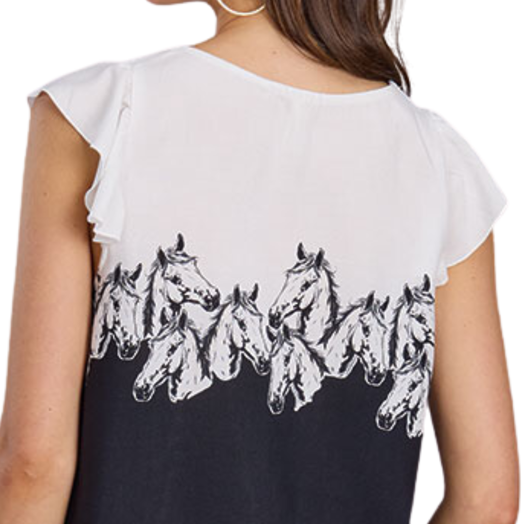 Roper Women's Border Print Rayon Black Shirt