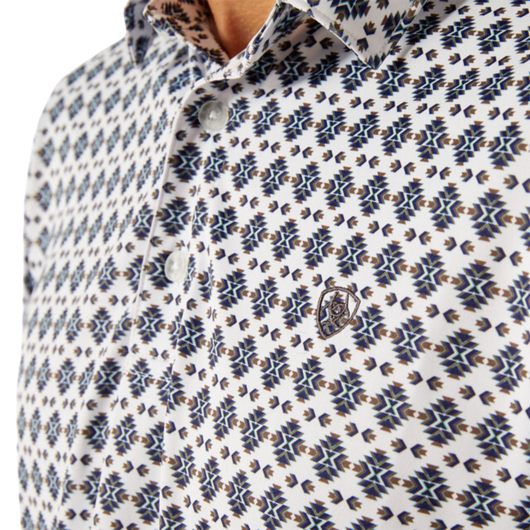 Ariat Men's All Over Print White Core Polo Midnight Blue Shirt