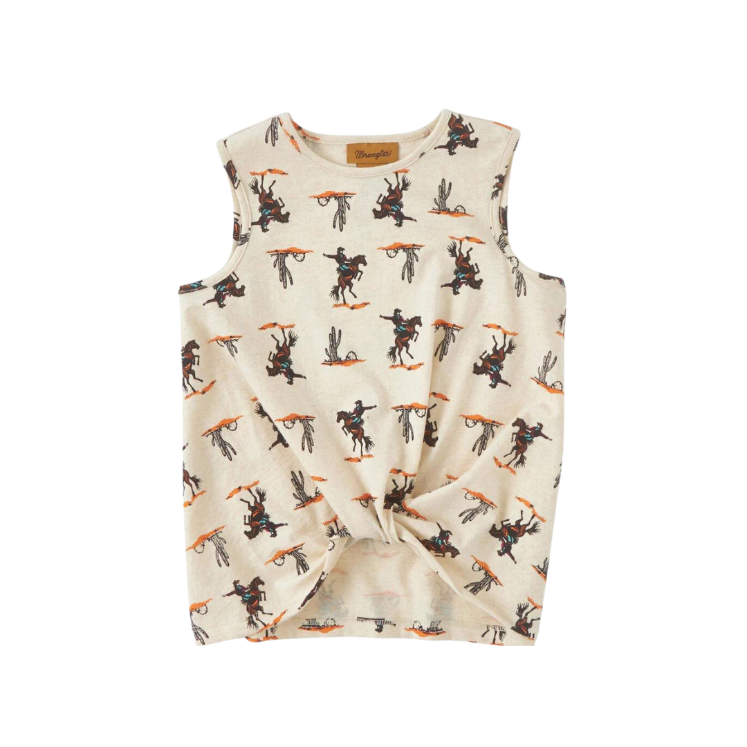 Wrangler Youth Girl's Sleeveless Horse Print Oatmeal Shirt