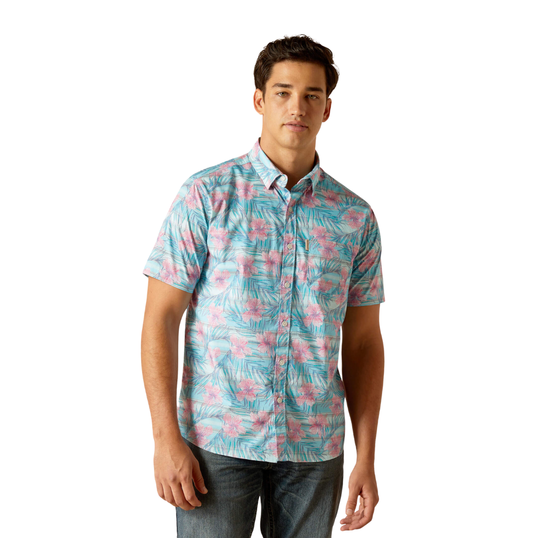 Ariat Men's Monroe Stretch Modern Fit Misty Jade Hawaiian Print Shirt