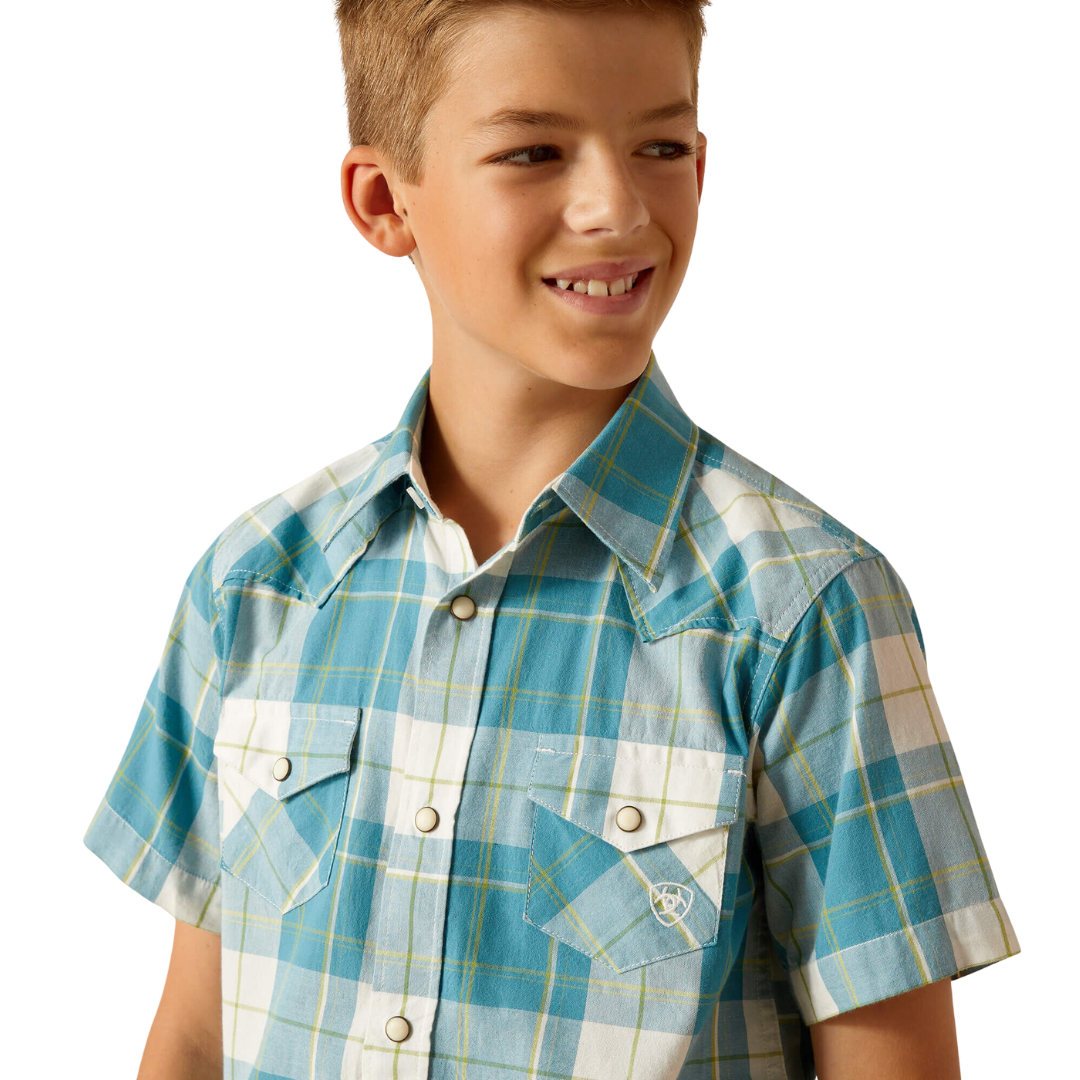 Ariat Youth Boy's Harry Retro Fit Gasoline Blue Shirt